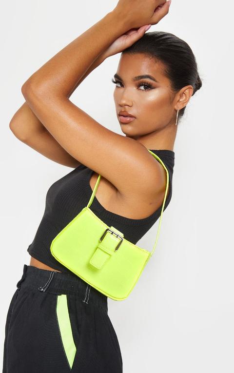 Lime Croc Buckle Front Shoulder Bag