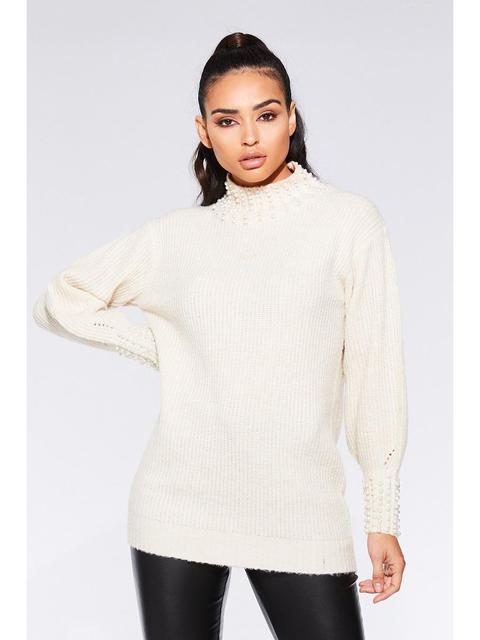 Cream Knit Pearl Jumper