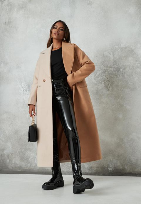 Sable Manteau Mi-long Camel Bicolore Style Habillé