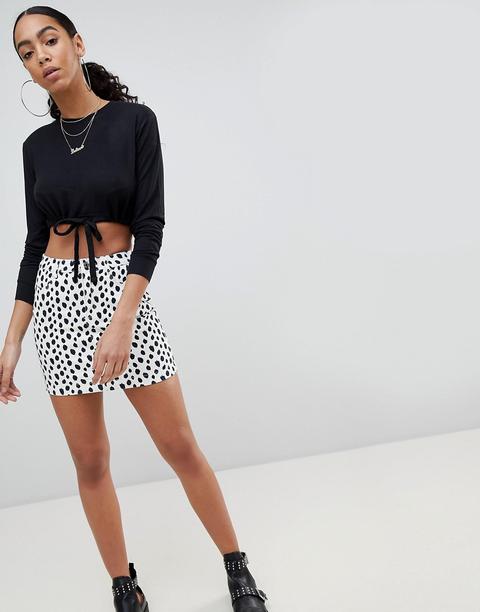 Missguided Dalmation Spot Denim Mini Skirt - White