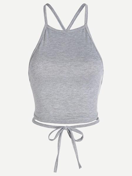 Grey Lace Up Criss Cross Torna Cami Top