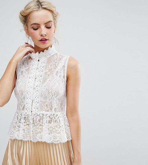 Asos Petite - Top Peplo In Pizzo Con Bottoni Sul Davanti - Crema