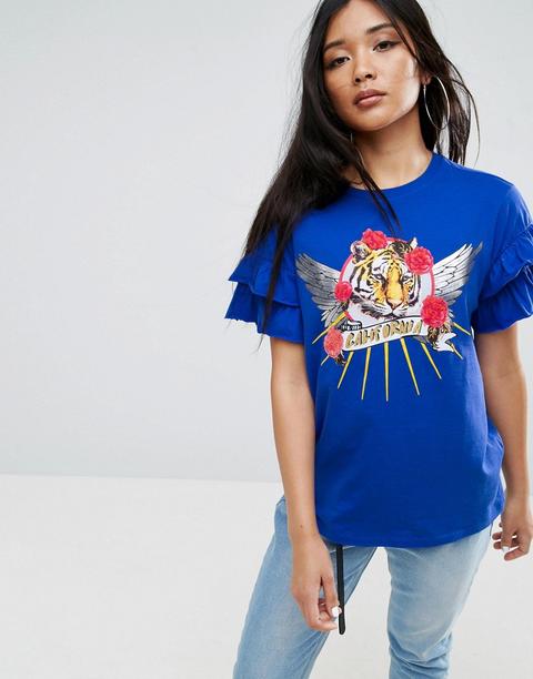 Asos - Mix & Match - T-shirt Con Maniche Con Volant E Motivo - Blu