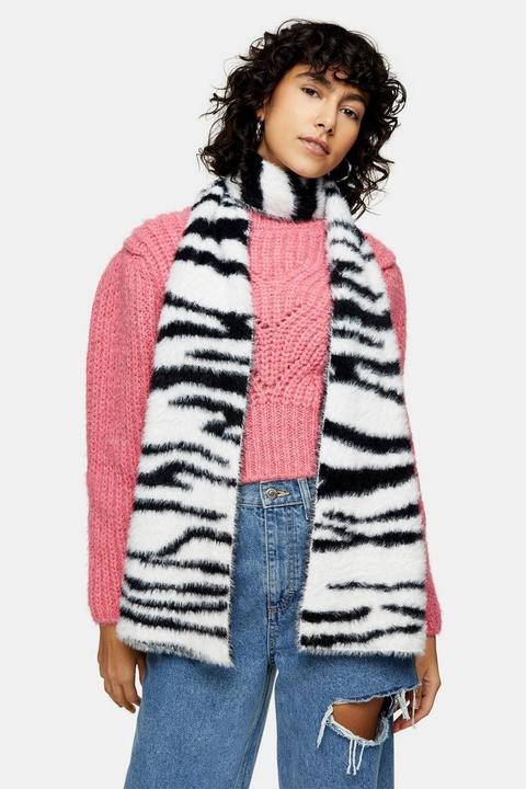 Black And White Tiger Print Fluffy Scarf