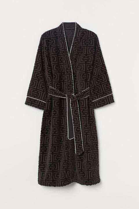 Jacquard-weave Dressing Gown - Black