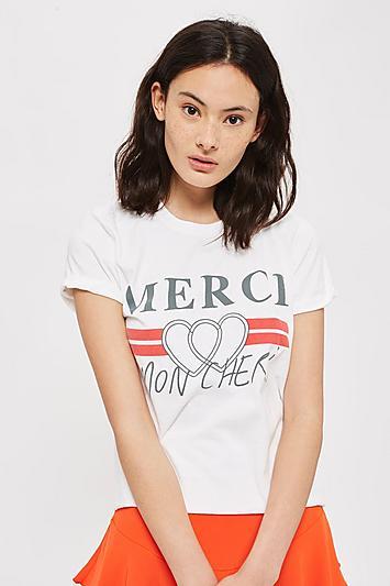 "merci"-t-shirt Tall-größe - Weiß