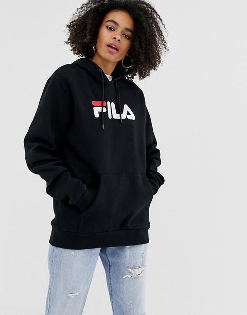 Fila - Felpa Boyfriend Oversize Con Cappuccio E Logo Sul Davanti - Nero