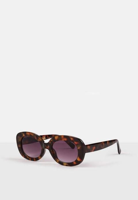 Brown Tortoise Shell Oval Sunglasses, Brown