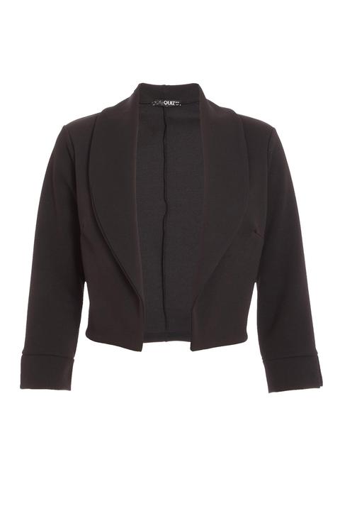 Black Shawl Collar Crop Jacket from Quiz on 21 Buttons