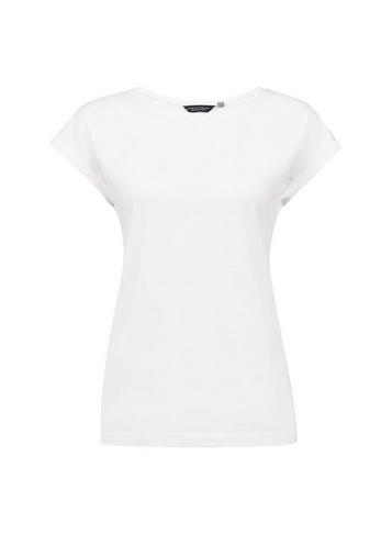 Womens White Roll Sleeve T-shirt- White, White