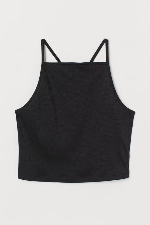 Crop Top À Bretelles Fines - Noir