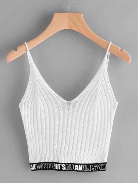 Letter Tape Detailed Knit Cami Top