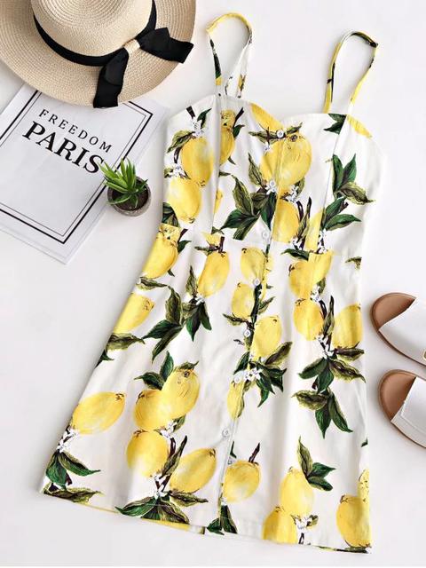 Vestido Cami Con Espalda Descubierta Y Estampado De Limón
