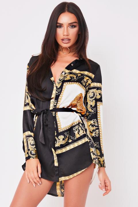 Mollie black discount print shirt dress