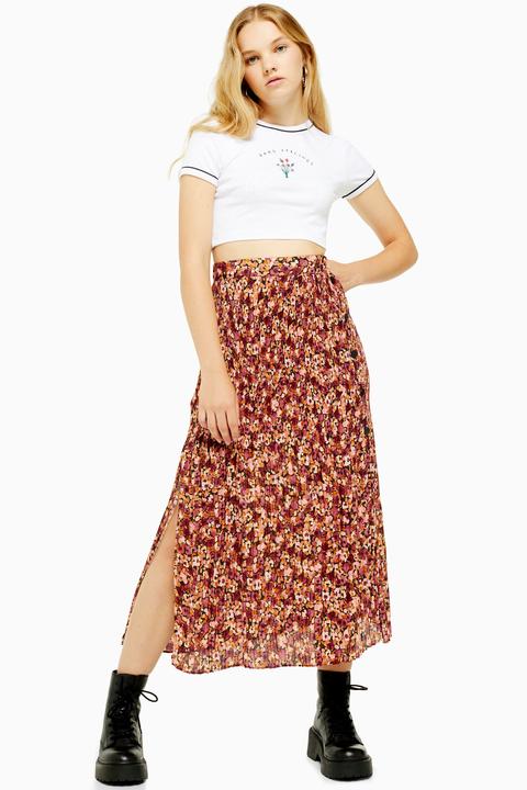 Womens Tall Floral Pleat Side Button Midi Skirt - Multi, Multi