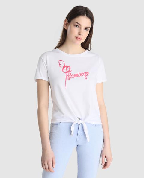 Camiseta De Mujer Con Bordado Y Nudo