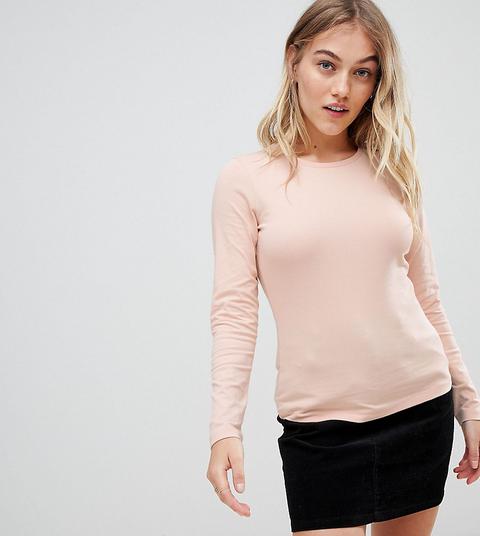 Asos Design Petite - Top Girocollo Rosa A Maniche Lunghe - Rosa