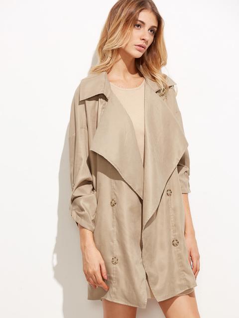 Khaki Notch Collar Trench Coat