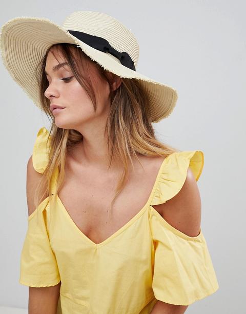 South Beach - Cappello Stile Borsalino Di Paglia Con Falda Floscia E Fascia Nera - Beige