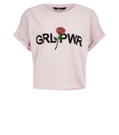 Teens Shell Pink Girl Power Crop T-shirt