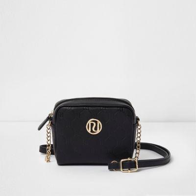 Girls Black Ri Monogram Cross Body Chain Bag