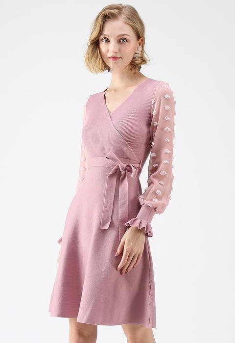 There You Go Wrap Knit Dress In Pink