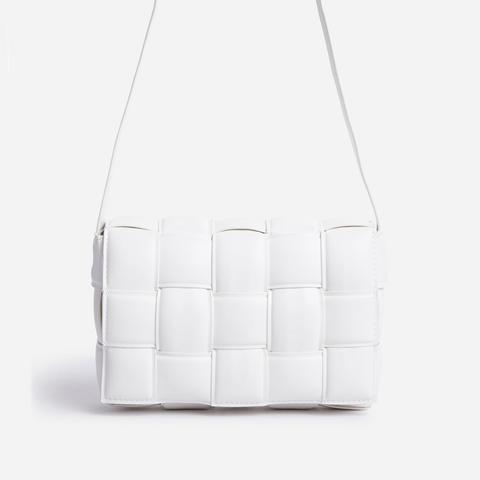 Mae Quilted Cross Body Bag In White Faux Leather,, White