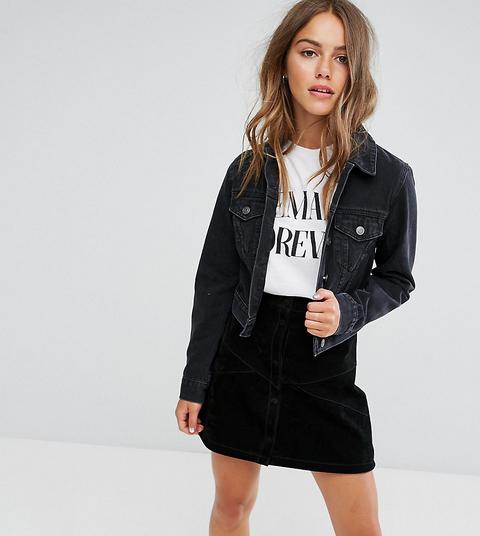 Asos Design Petite - Giacca Di Jeans Ristretta Nero Délavé - Nero