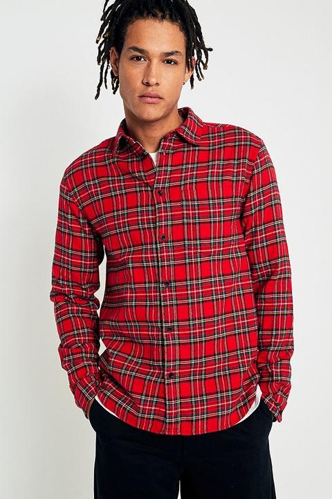 Uo Red Tartan Plaid Flannel Shirt