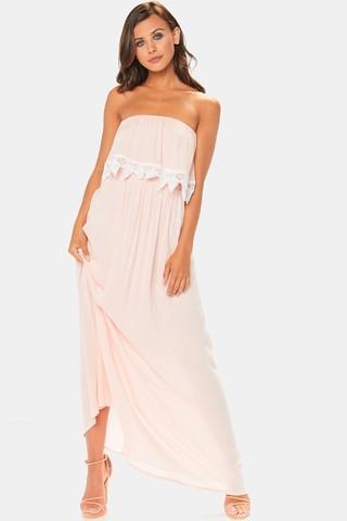 Sania Nude Bardot Crochet Maxi Dress