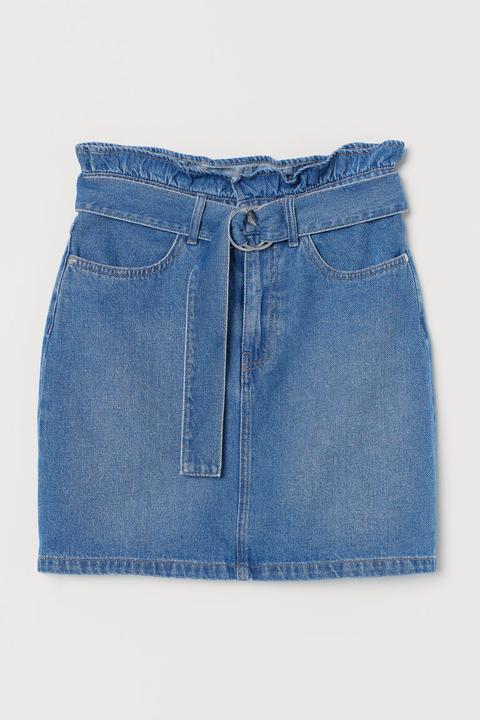 Jupe Paper Bag En Twill - Bleu