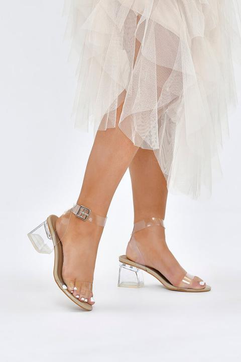 Nude Mid Heel Perspex Heeled Sandals