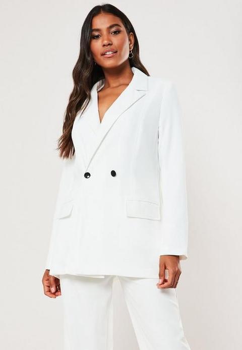 White Oversized Longline Blazer, White