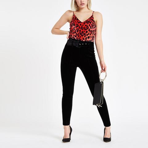 Red Leopard Print V Neck Bodysuit