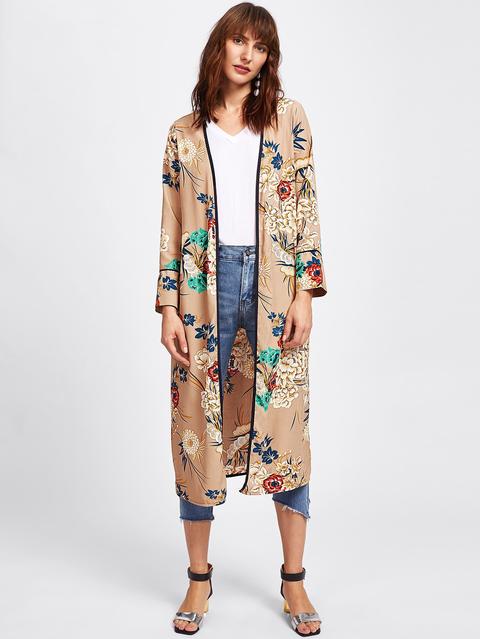 Kimono De Cintura Con Cordón Con Estampado Botánico