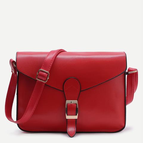 Bolso Messenger Con Solapa Y Diseño De Hebilla - Rojo