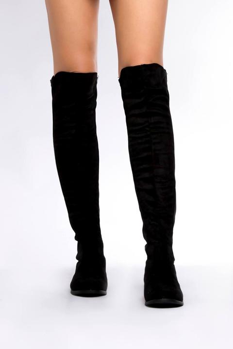 Black Suede Suede And Stretch Over The Knee Boot