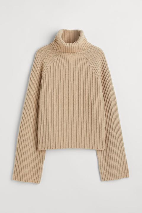 Pull En Maille Côtelée - Beige