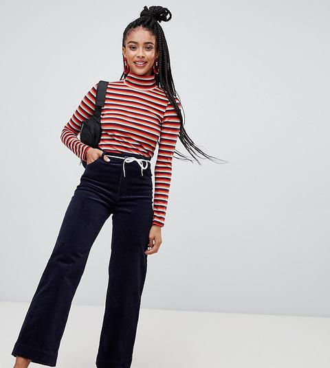 Monki Cord Straight Leg Trousers In Navy