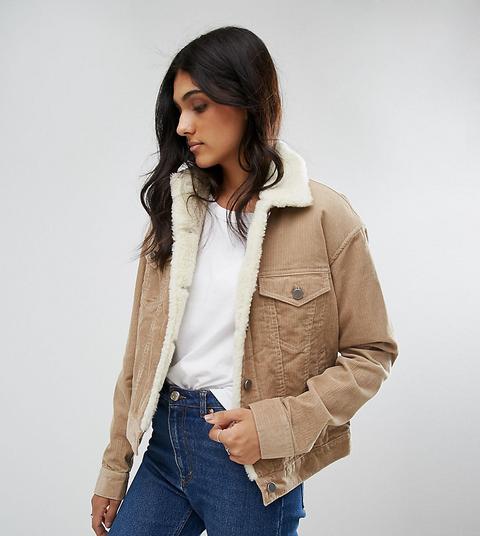 Chaqueta De Pana Con Cuello De Borreguito En Color Piedra De Asos Tall