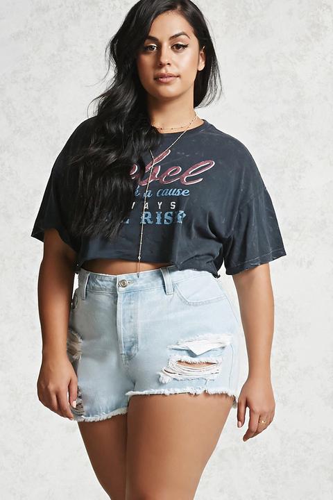 Plus Size Frayed Denim Shorts