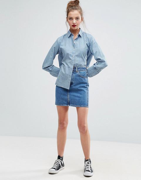 Asos Denim - Original - Gonna Di Jeans Vita Alta Blu Cascata - Blu