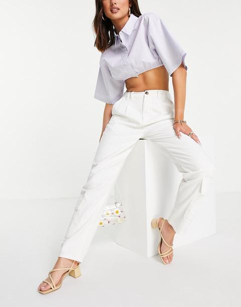 Asos Design Side Tab Peg Jeans With Pockets In Off White