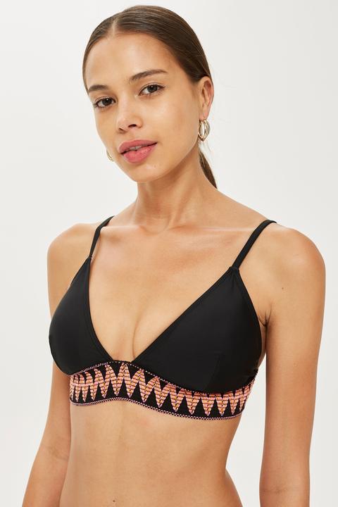 Womens **fuller Bust Aztec Print Longline Triangle Top - Black, Black