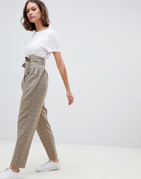 Asos Design - Pantaloni A Palloncino Stretti In Fondo Con Vita Alta A Quadri In Stile Inglese - Multicolore