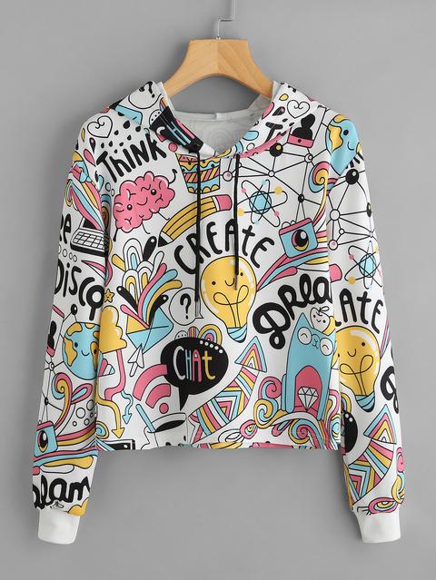 Graphic Print Crop Hoodie