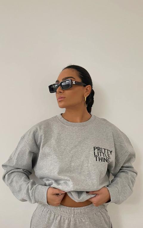 Prettylittlething Grey Printed Oversized Sweatshirt