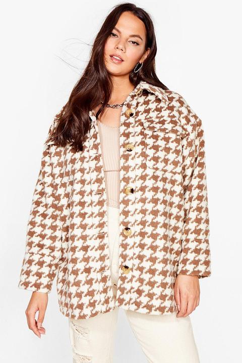 Womens Plus Size Houndstooth Button Up Jacket