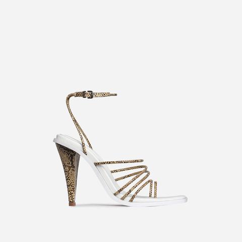 Amory Square Toe Strappy Heel In Nude Snake Print Faux Leather, Nude