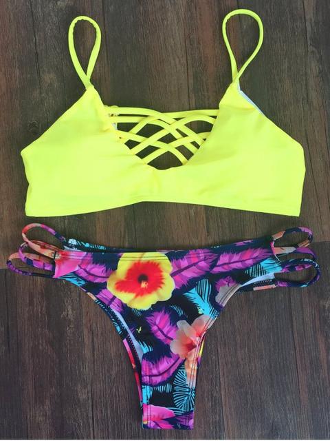 Lace Up Printed Spaghetti Straps Bikini Set